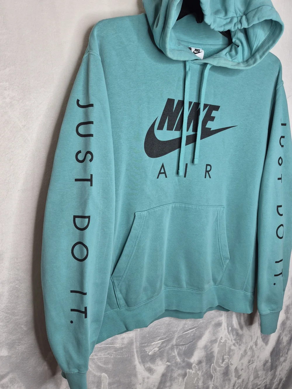 Nike Air Just Do It Sleeve Logo Pullover Hoodie Teal Blue Mens Size Large